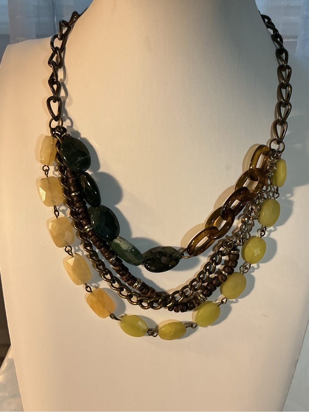 J. Crew Vintage Mixed Media Multi-strand Brass Tone Necklace